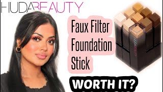 HUDA BEAUTY #FauxFilter FOUNDATION STICK FIRST IMPRESSION REVIEW  + COMPARISON W/ LIQUID FOUNDATION