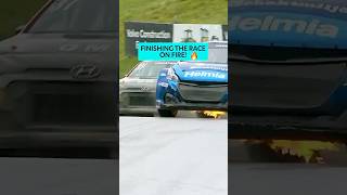 His car CAUGHT FIRE but he finished the race! 🔥🏁