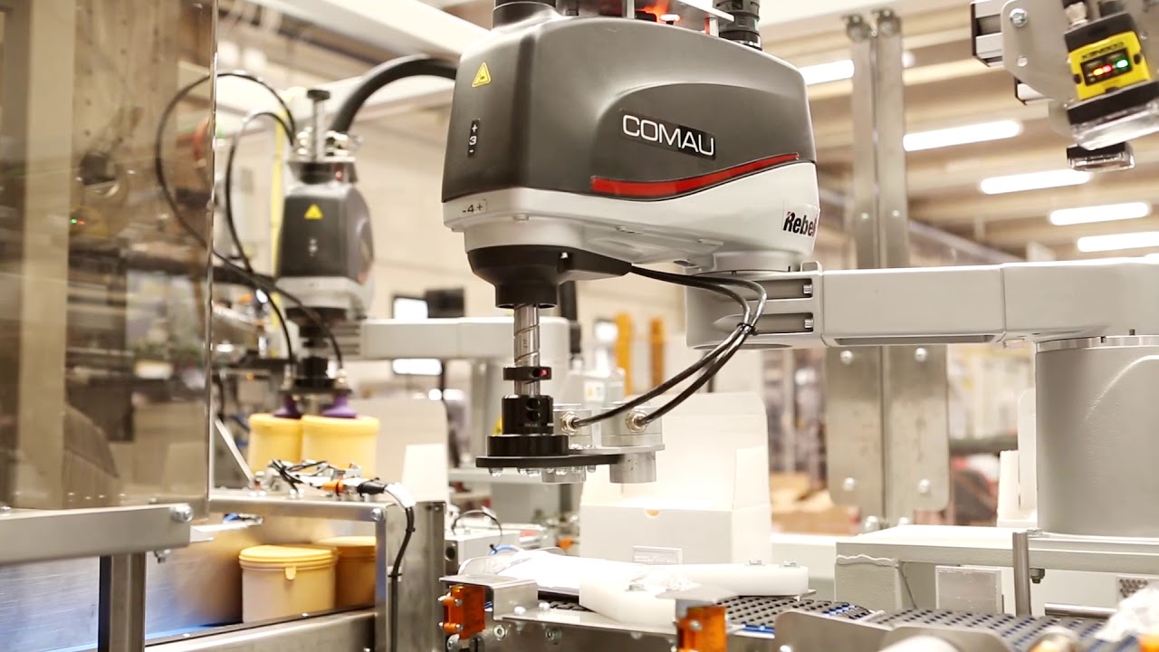 Comau SCARA REBEL-S - line for filling self-forming boxes - SISCODATA