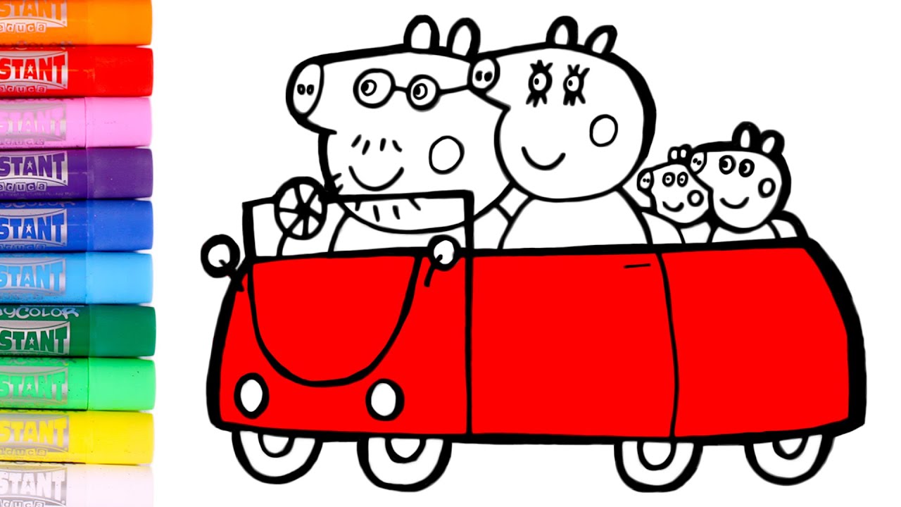 Dibuja y colorea a la familia PIG en coche 🐷🚗 Dibujos animados - YouTube