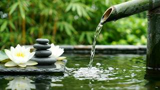 Peaceful Bamboo Fountain for Work and Focus | Gentle Piano Notes, Slow Water Flow and Garden Calm