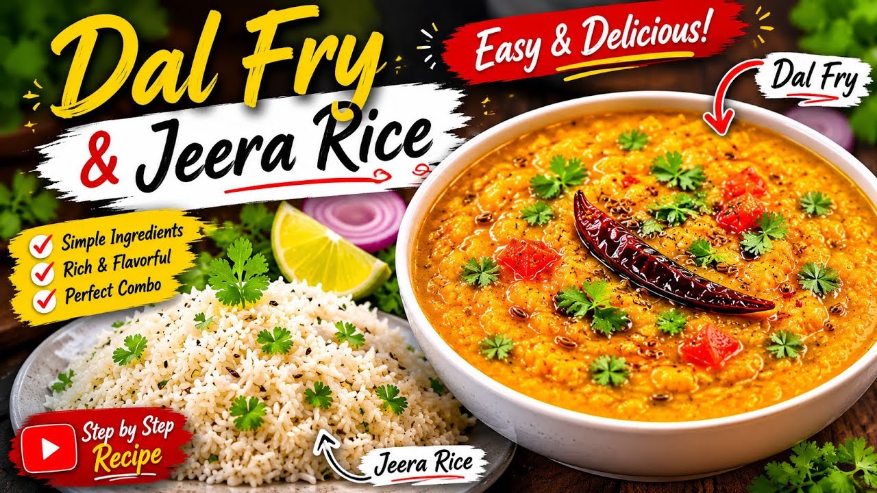 દાલ ફ્રાય જીરા રાઈસ રેસિપી || Restaurant Style Dal Fry Jeera Rice Recipe || Dal Fry-Jeera Rice