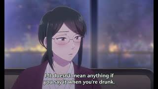 Drunk Taro kisses Hanako on the cheek (Love is Hard for Otaku OVA 3)