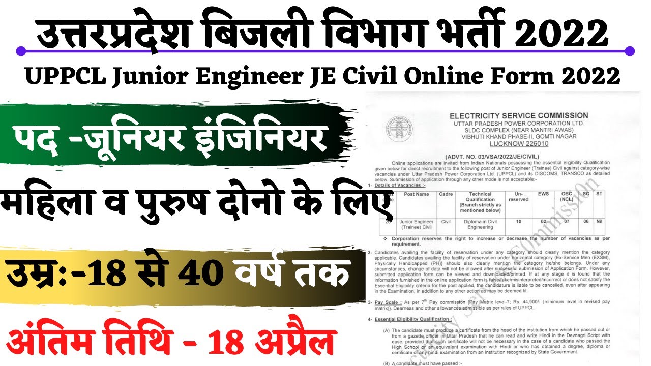 UPPCL Junior Engineer JE Civil Online Form 2022|uppcl je civil syllabus|eligibility|uppcl je vacancy