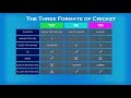 The three formats of cricket international