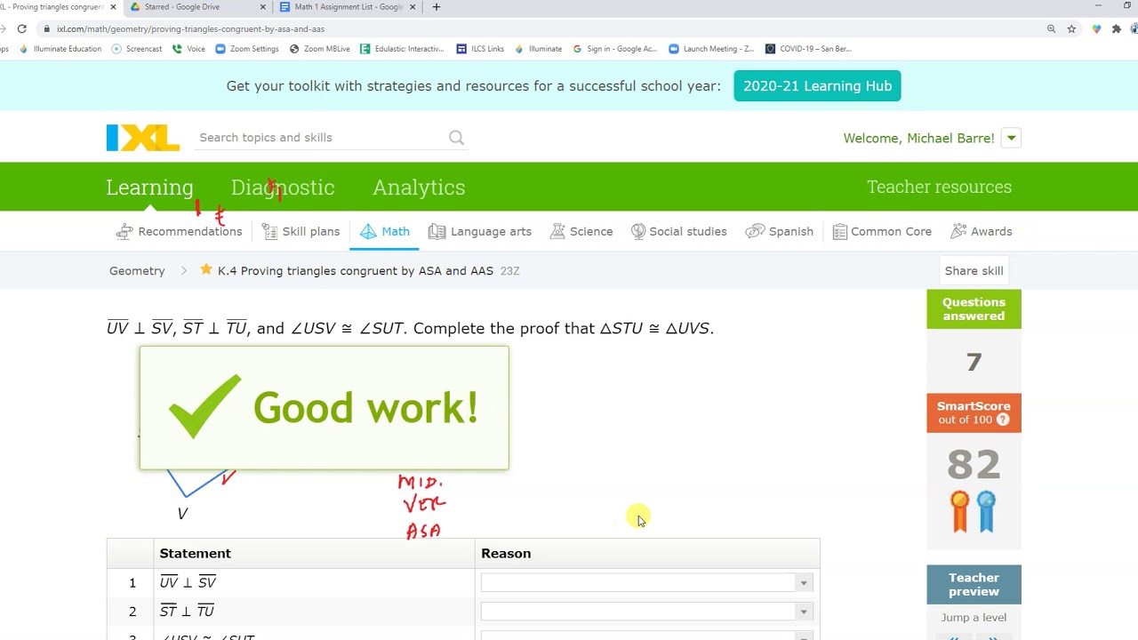 IXL - SSS, SAS, ASA, and AAS Theorems (Geometry practice)