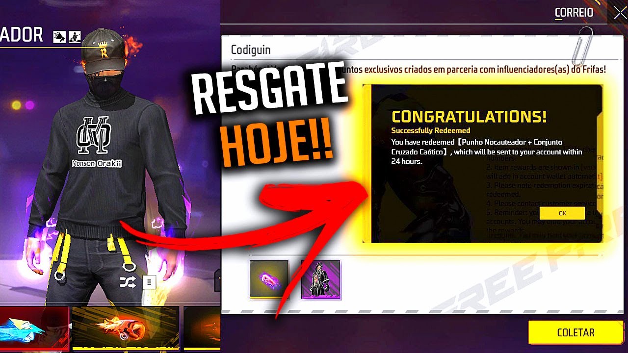 ÚLTIMO DIA! RESGATE O CODIGUIN DO PUNHO DE GRAÇA! COMO RESGATAR FREE FIRE  2023 codigo infinito roxo 