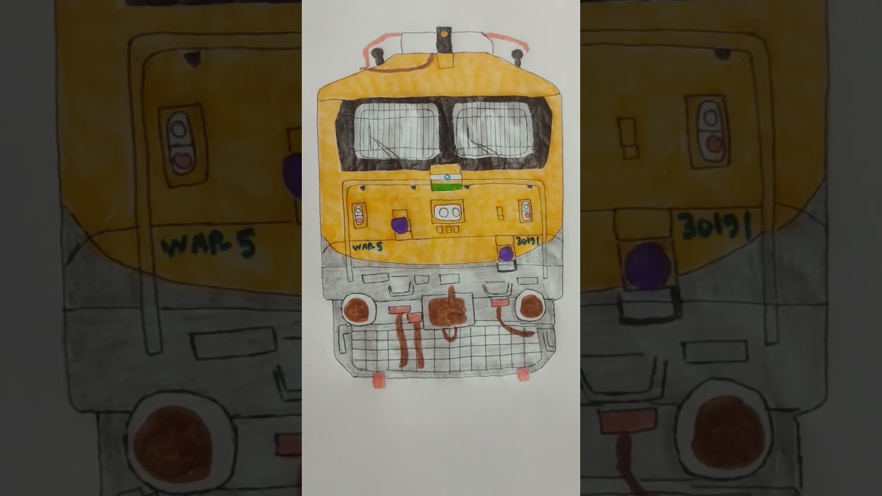 INDIAN TRAIN DRAWING|| WAP-5 LOCOMOTIVE DRAWING FRONT VIEW||