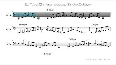 Bb Tuba 12 Major Scales (Single Octave)