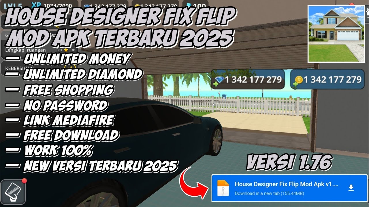 DOWNLOAD House Designer Fix Flip Mod Apk v1.76 Terbaru 2025 Unlimited Money Unlimited Diamond