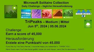 Solitaire Daily Challenges | TriPeaks - Medium | Jun 5th, 2024