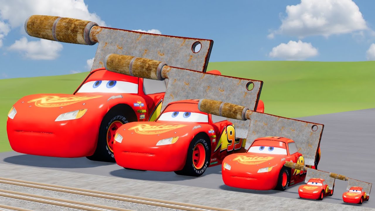 Big & Small Mcqueen Knife Lightning VS Train | BeamNG.drive