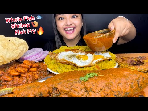 3 KG SPICY WHOLE FISH CURRY, SPICY PRAWNS GHEE ROAST 🔥 KHICHDI, FISH FRY WITH EGGS | EATING SHOW