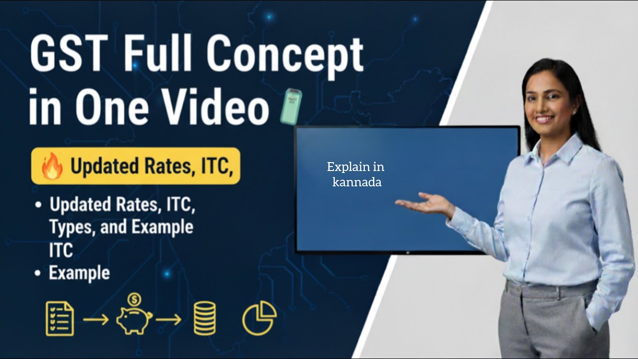 GST Full Concept in One Video 🧾 | Updated Rates, ITC, Types, and Example”||explain in Kannada
