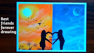 Best friends forever drawing👩‍❤️‍👩 with soft pastel || for beginners || step by step screenshot 1