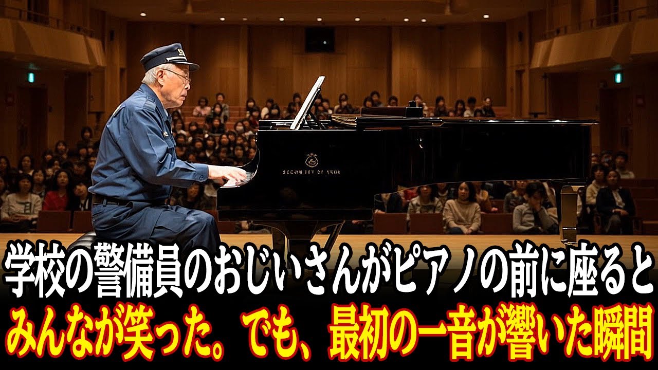 Outline Video 学校の警備員のおじいさんがピアノの前に座ると皆が笑ったが、最初の一音が響いた瞬間──。