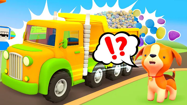 The yellow bus is BROKEN! Big trucks & police car save the bus. Helper cars cartoons for kids.