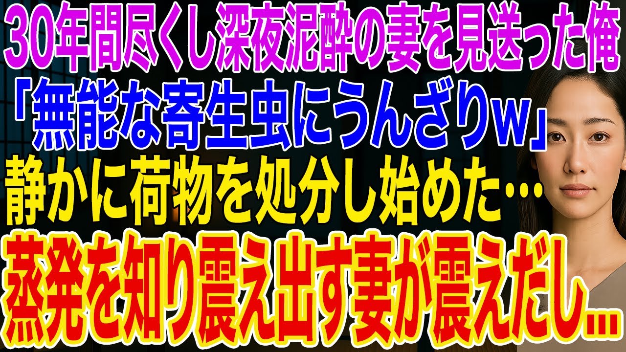 【修羅場】妻と娘の為に30年間尽くした俺。深夜泥酔帰宅の妻「無能な寄生虫にうんざりw」➡荷物処分し蒸発すると➡妻が震え出し…