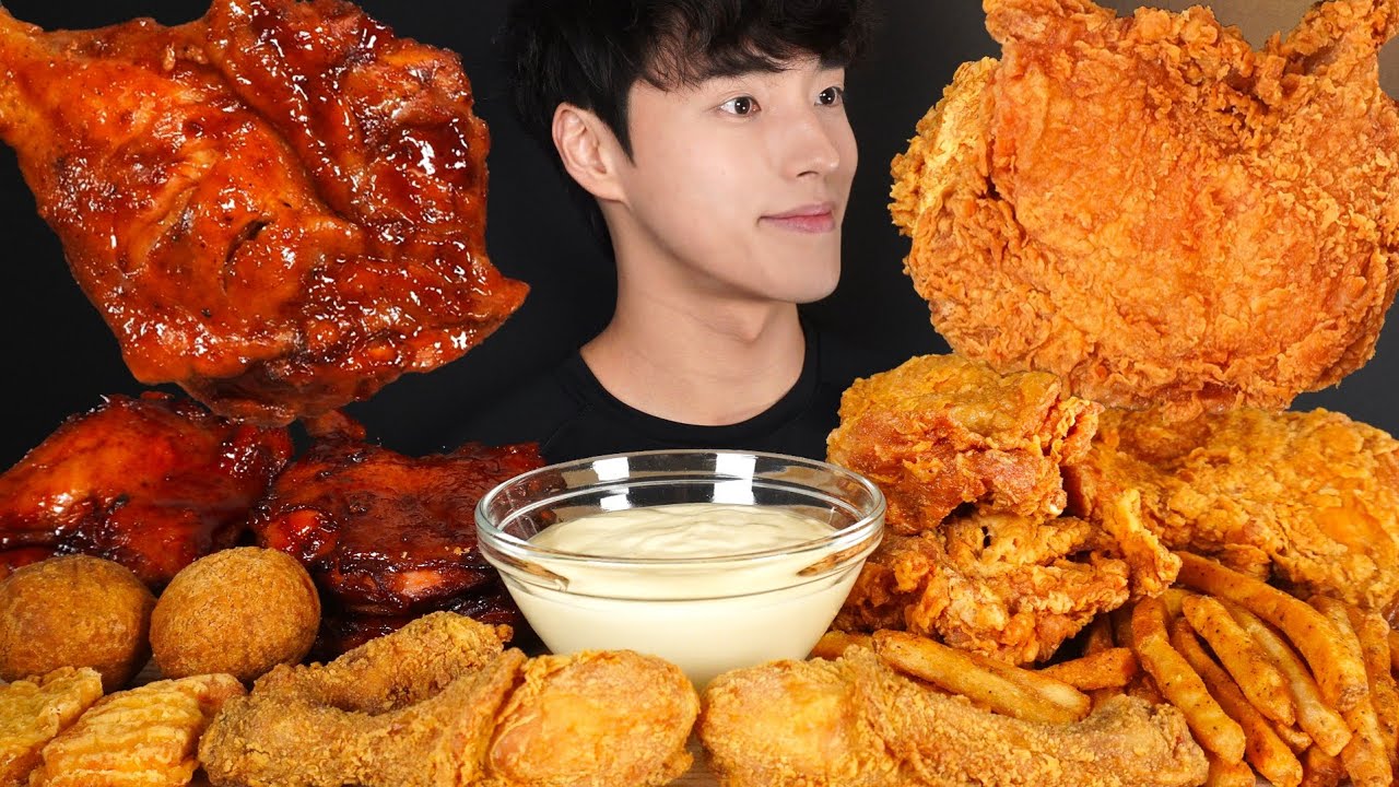 ASMR MUKBANG FRIED CHICKEN & JAMAICAN JERK CHICKEN & FRENCH FRIES & CHICKEN NUGGETS & CHEESE BALLS