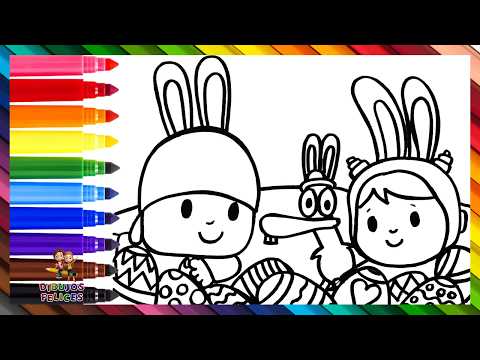 Dibuja y Colorea A Pocoyó Y Sus Amigos Durante La Pascua 👶🐰🥚🎨👧🐘🦆 Dibujos Para Niños