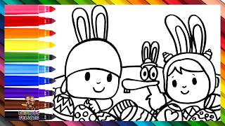 Dibuja y Colorea A Pocoyó Y Sus Amigos Durante La Pascua 👶🐰🥚🎨👧🐘🦆 Dibujos Para Niños