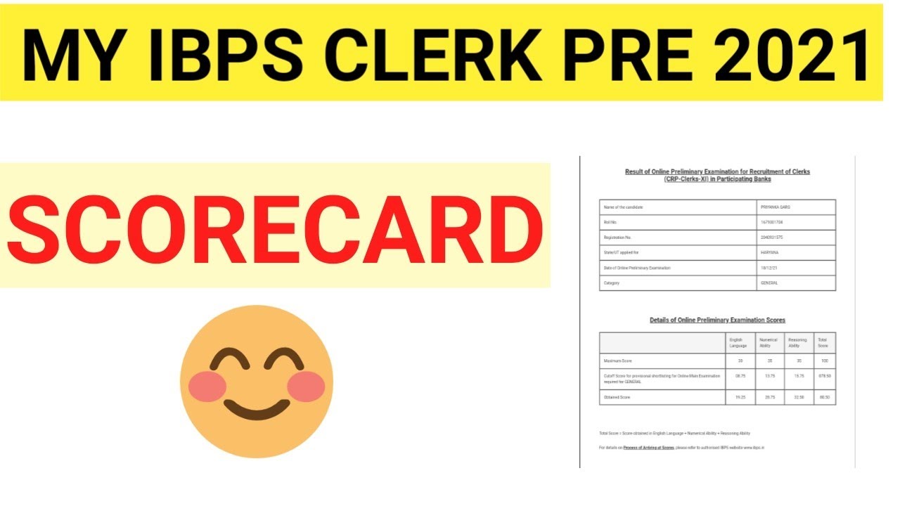 IBPS CLERK PRE 2021 SCORECARD Ibps Clerk Prelims Score Card YouTube IBPS CLERK PRE 2021 SCORECARD Ibps Clerk Prelims Score Card YouTube