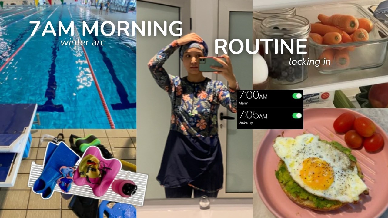 7AM winter morning routine🌧️☔️| 🏊‍♀️، روتين صباحي في شتاء 