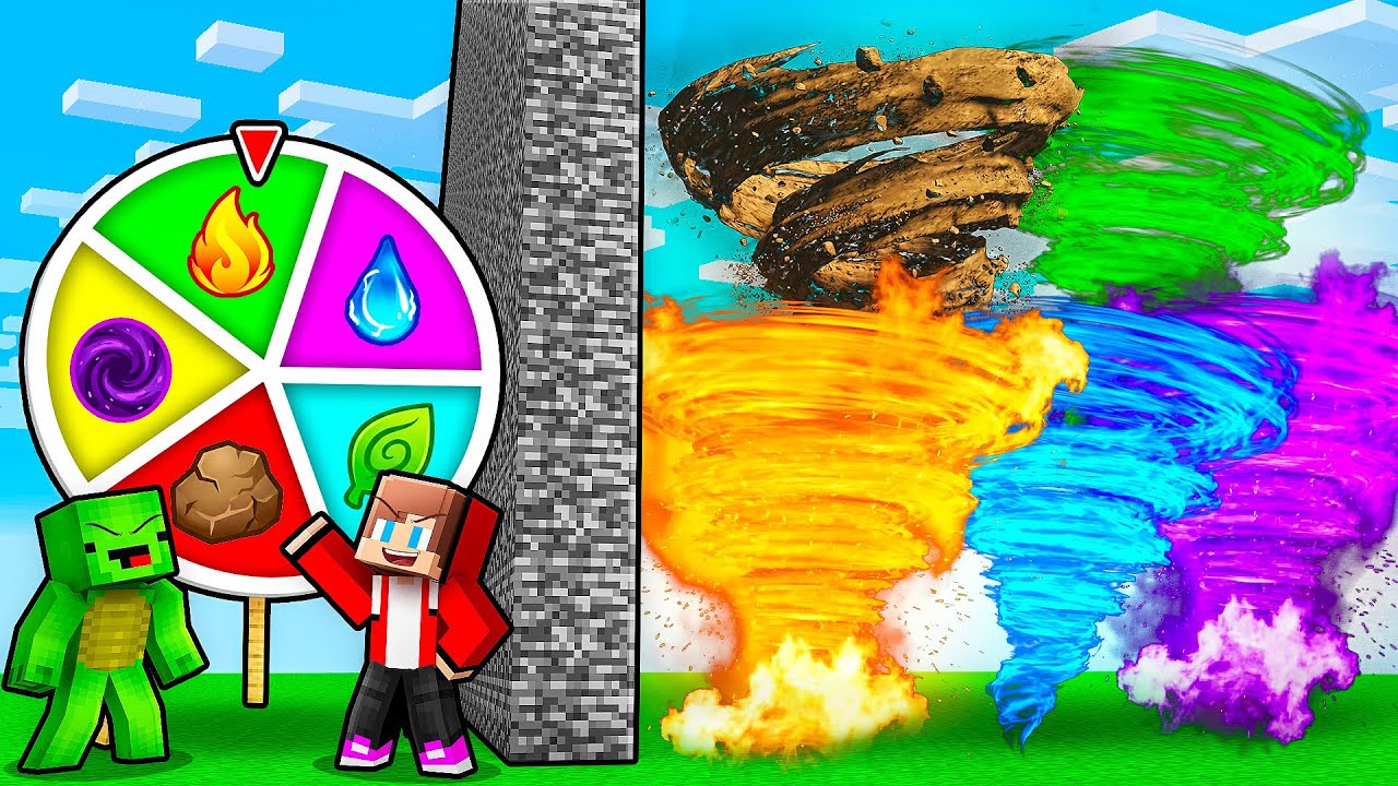 JJ and Mikey: ELEMENTAL ROULETTE BATTLE in Minecraft - Maizen
