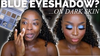 BLUE EYESHADOW Makeup Tutorial on DARK SKIN using DRUGSTORE Eyeshadow | @MENA_ADUBEA