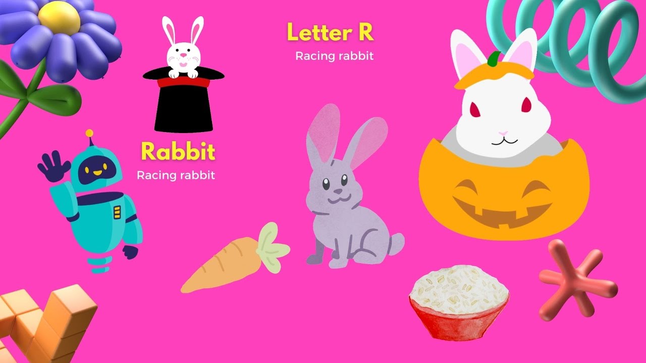 Learn Letter R , Rabbit ,Rose , Robot ,Rice, English for kids ,ABC ...