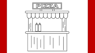 Pizza Hut drawing : step by step Horizontal & Vertical Lines - How To Draw A Pizza Restaurant