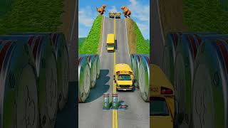 Long Colourful Capsule Buses vs Hydraulic Crush - BeamNG.drive