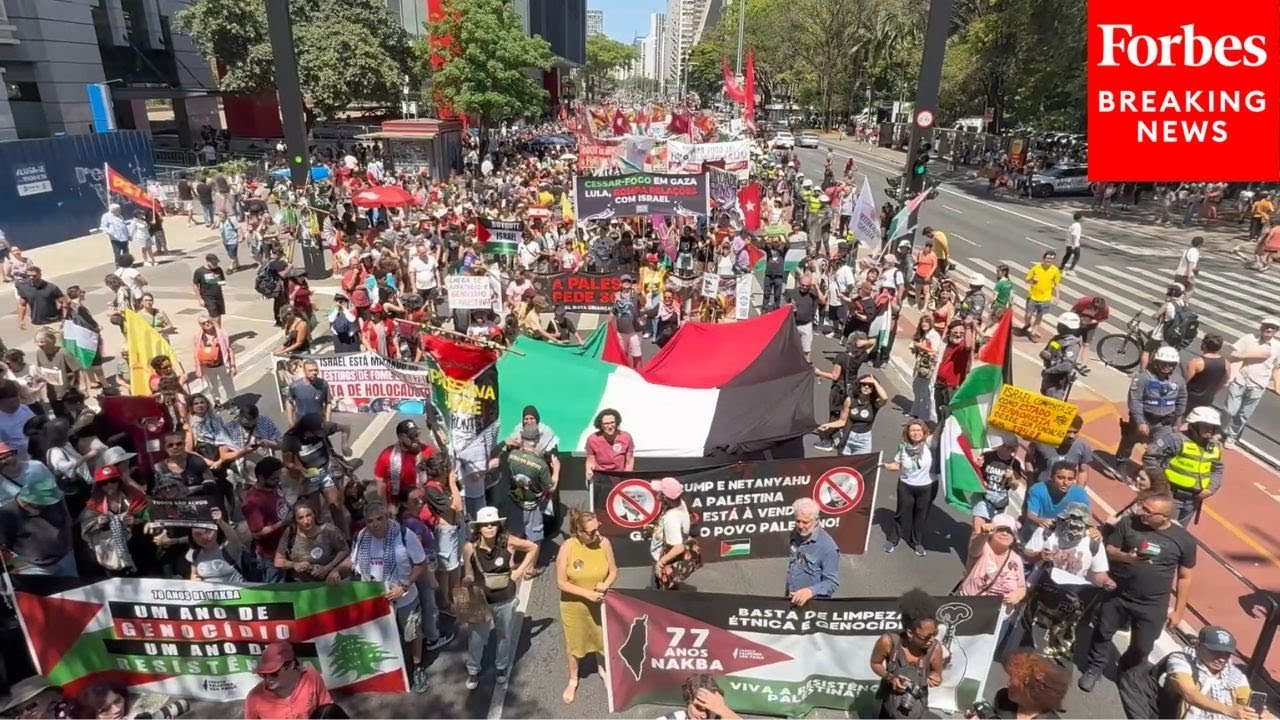 Protesters March Through São Paulo, Brazil To Demand Freedom For Gaza Flotilla Activists