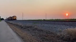 BNSF 5833 & 5718 eastbound double stack “S” train heading into Mazon, IL at sunset July 3rd 2021.