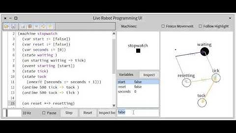A stopwatch in LRP, using variables to start, stop and reset.