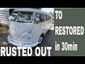 67 VW BUS rusted out to restored start to finish in 30 min   vw bus restoration full build