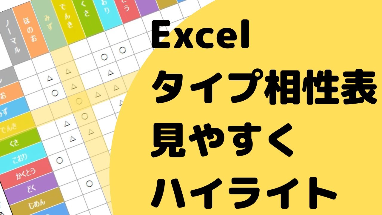 ポケモンタイプ相性表をexcelハイライトで見やすくする方法 Youtube