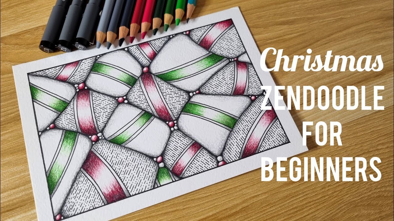 Simple Christmas Zendoodle Card Idea for Beginners 