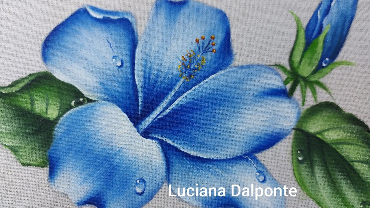 Como Pintar Hibisco Azul. Pintura em Tecido. Luciana Dalponte