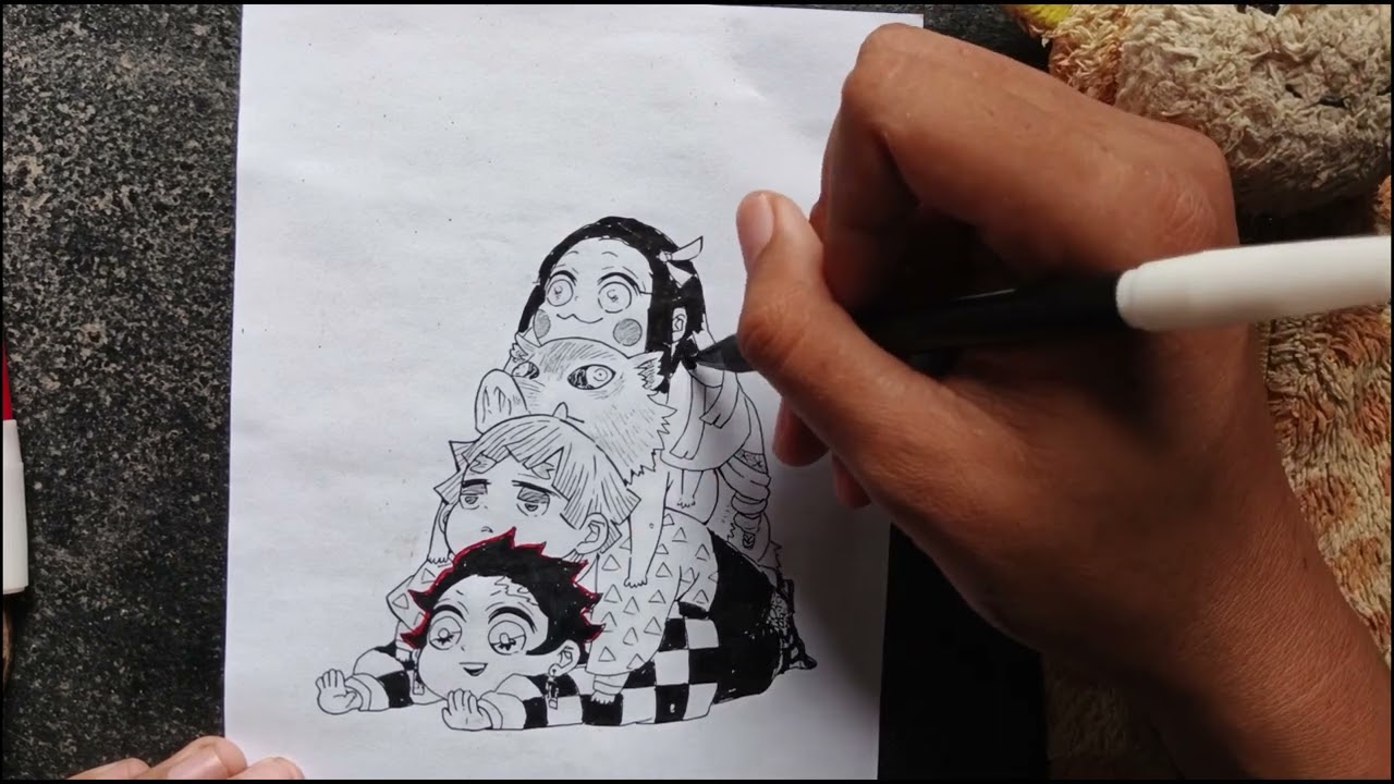 COLORING ANIME DEMON SLAYER CHIBI WITH TANJIRO AND TOGETHER