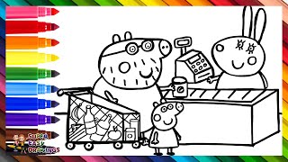 Drawing And Coloring Peppa Pig And Daddy Pig At The Supermarket  Drawings For Kids
