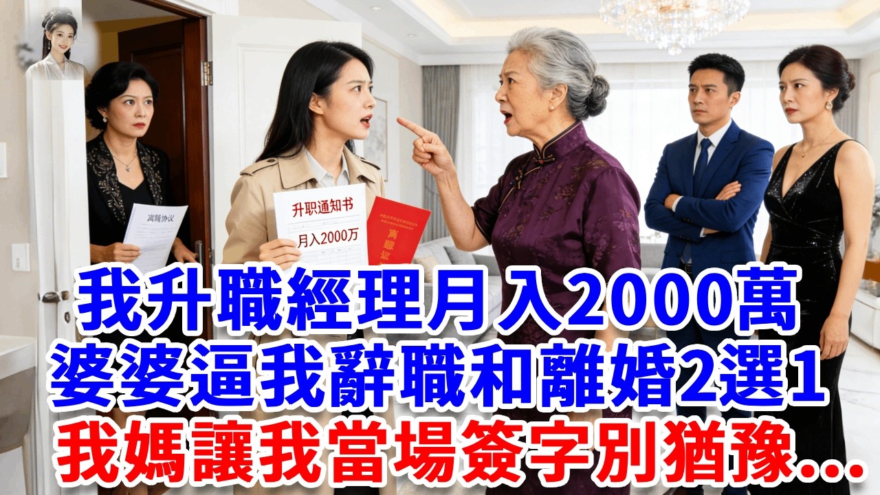我升職經理月入2000萬回家，婆婆逼我辭職和離婚2選1，我媽讓我當場簽字別猶豫，收回婆家10張親屬卡，婆家雨夜流落街頭 大快人心！#思妤說故事#為人處世#生活經驗#情感故事#晚年哲理#說故事#完結文