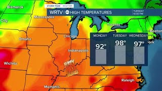 Sunday storms followed by 90 degree heat