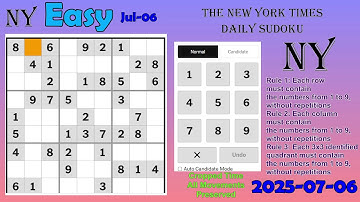 The New York Times Daily Sudoku 2025-07-06 Easy