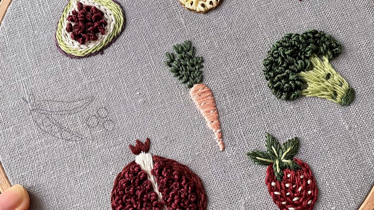 Fruits and vegetables 1 pattern. Embroidery for beginners YouTube