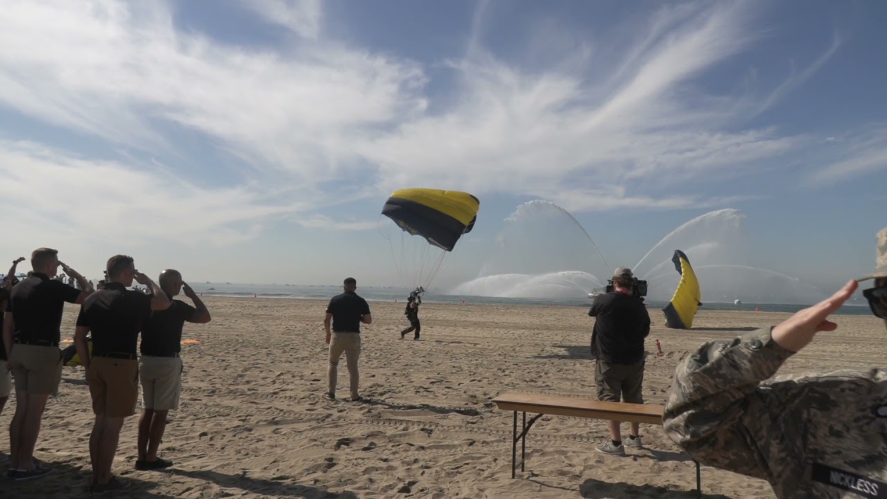 Pacific Air Show 2021 National Anthem by Cassidy Pope & the U S Navy Parachute Team 'Leap Frogs'