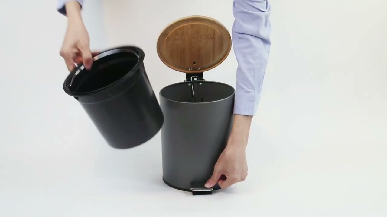 Kosmetikeimer Metall, Badezimmer Mülleimer mit deckel, Mülleimer Bad mit Absenkautomatik Grau 5L