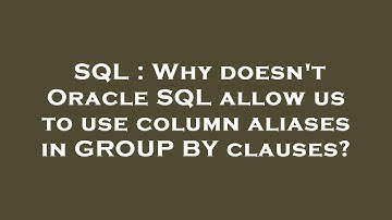 SQL : Why doesn
