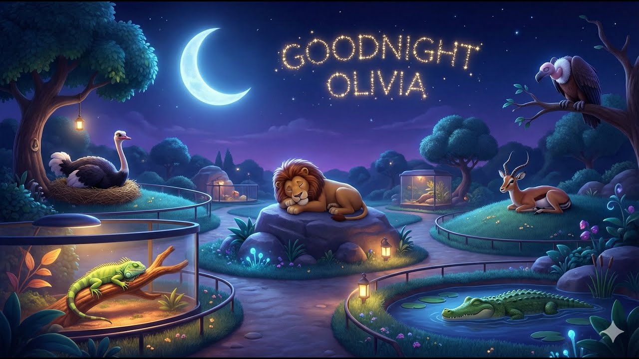 Bedtime Story for OLIVIA 🦁 Cute Zoo Animals Lullaby | Calming Sleep Music | Personalized Video