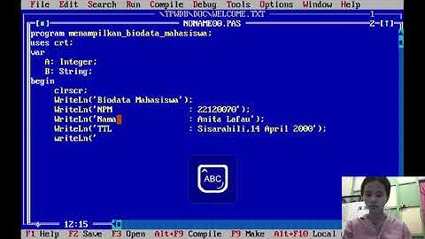 cara menampilkan biodata mahasiswa dengan menggunakan aplikasi Turbo Pascal